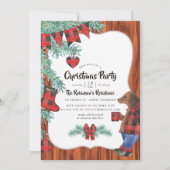 楽しいバフロー・プレイド・ランバージャック・ベア・クリスマス・パーティー 招待状 (正面)