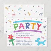 楽しいバルーンアートの子供の誕生日パーティーの招待状 招待状 (正面/裏面)