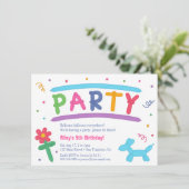 楽しいバルーンアートの子供の誕生日パーティーの招待状 招待状 (スタンド正面)