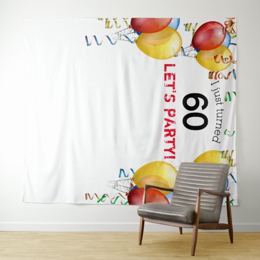 楽しいバルーン 60歳の誕生日バックドロップ、フォトブース タペストリー (インサイチュ(横))