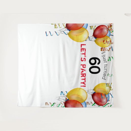 楽しいバルーン 60歳の誕生日バックドロップ、フォトブース タペストリー (正面(横))