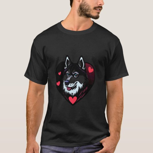 楽しいバレンタインデー ハスキーハート Tシャツ (正面)