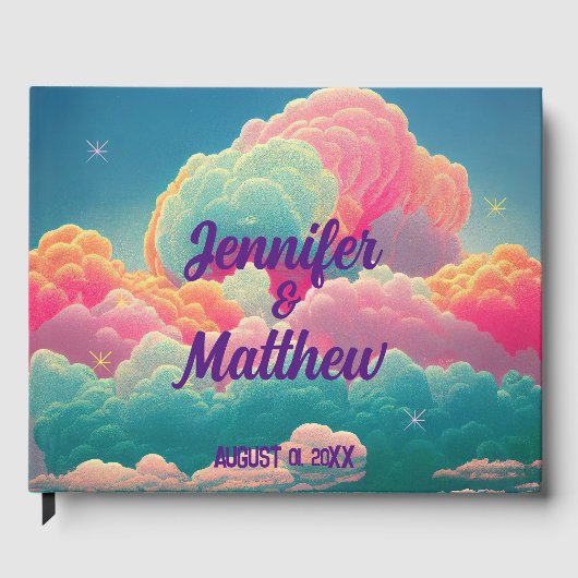 楽しいパステルカラーのコットンキャンディークラウド ゲストブック (正面)