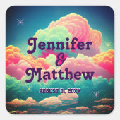 楽しいパステルカラーのコットンキャンディー雲 スクエアシール (正面)