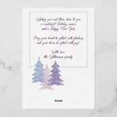 楽しいパステルブルーのクリスマスツリー ゴールド 箔シーズンカード (裏面)