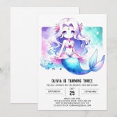 楽しいパステルマーメイドの誕生日 招待状 (正面/裏面)