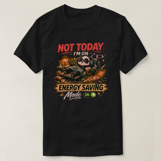 楽しいパンダの省エネモードTシャツ - 今日はやめとく Tシャツ (デザイン正面)