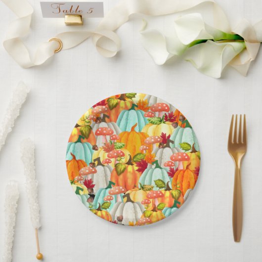 楽しいパンプキンとキノコと紅葉 ペーパープレート (ウェディング)