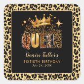 楽しいヒョウの誕生日 女王 60歳の誕生日 スクエアシール (正面)