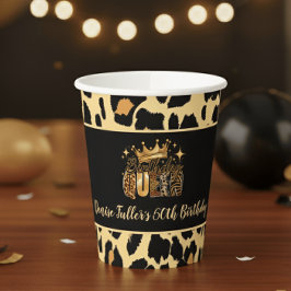 楽しいヒョウ柄のバースデークイーン 50歳の誕生日 紙コップ