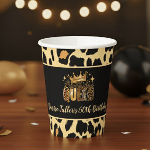 楽しいヒョウ柄のバースデークイーン 50歳の誕生日 紙コップ