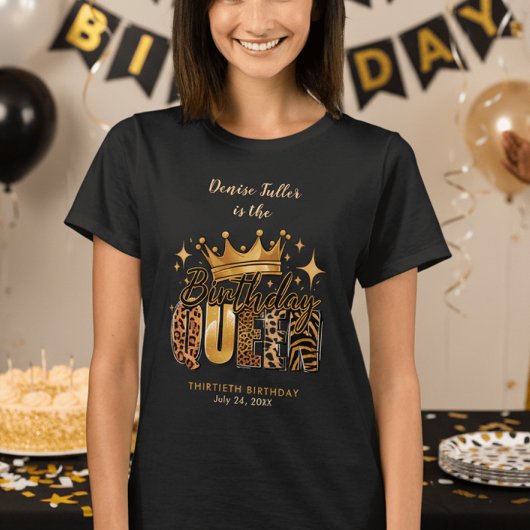 楽しいヒョウ柄の誕生日 女王 三十路の誕生日 Tシャツ