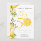 楽しいビタミンカラーのレモン50歳誕生日パーティー 招待状 (正面)