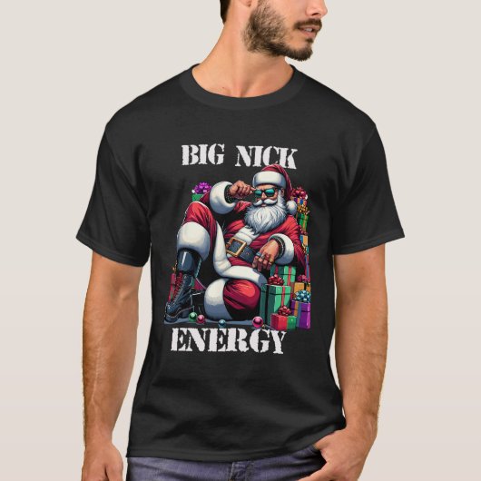 楽しいビッグニックエネルギー楽しいサンタクロース クリスマス Xmas Tシャツ (正面)
