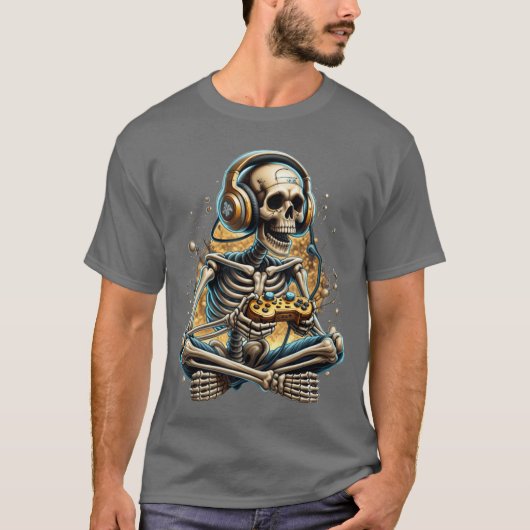 楽しいビデオゲームのハロウィンのスケルトンゲーマーゲームB Tシャツ (正面)