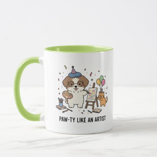 楽しいビーグル犬のアート愛好家の誕生日お祝い マグカップ (左)
