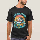 楽しいビーチのサメのフィン ハワイアングラフィック Tシャツ (正面)