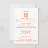 楽しいビーチのフリップフロップ オレンジ色の結婚式の旅程 招待状 (正面)