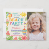 楽しいビーチパーティーの誕生日招待状と装飾 招待状 (正面)