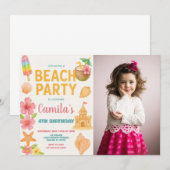 楽しいビーチパーティーの誕生日招待状＆装飾 招待状 (正面/裏面)