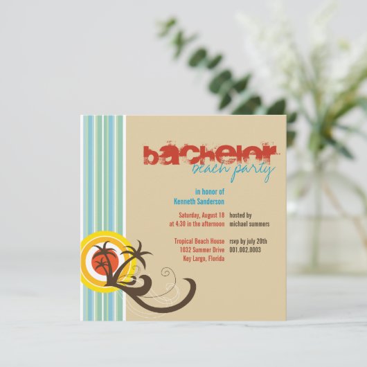 楽しいビーチホリデー・バチェラー・ガイズ・パーティー招待状 招待状 (スタンド正面)