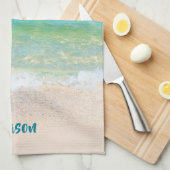 楽しいビーチ(パーソナライズされた名前付き) キッチンタオル (四つ折り)