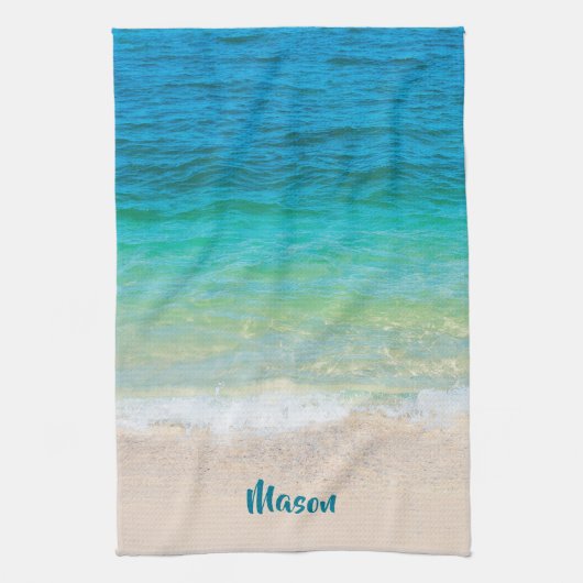 楽しいビーチ(パーソナライズされた名前付き) キッチンタオル (縦)