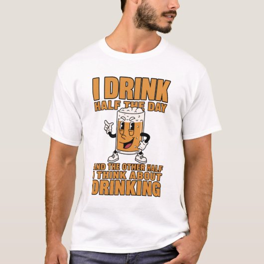楽しいビールTシャツ | 一日中ビールを飲んでる Tシャツ (正面)