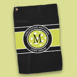 楽しいピックルボール面白い名言イニシャルブラック ゴルフタオル