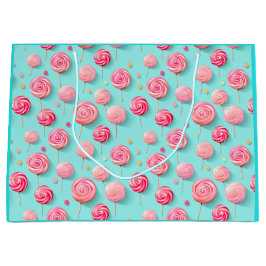 楽しいピンクとブルーのキャンディーレーンのロリポップ ラージペーパーバッグ