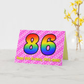 楽しいピンクのストライプ、ハート、虹 # 86歳の誕生日 カード (黄色い花)
