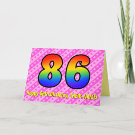 楽しいピンクのストライプ、ハート、虹 # 86歳の誕生日 カード