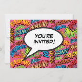 楽しいピンクのモダンな誕生日パーティーの写真コミック あらゆる年齢 招待状 (裏面)