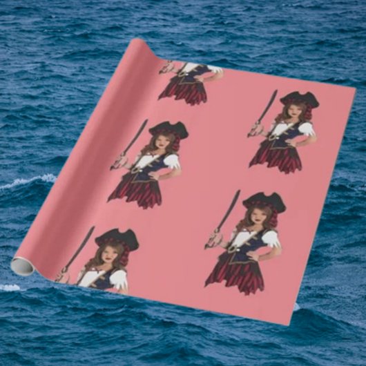 楽しいピンクの海賊ガール ラッピングペーパー