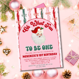 楽しいピンクサンタのクリスマス 初誕生日 招待状