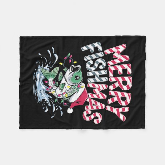 楽しいフィッシュマス サンタ 釣り愛好家 面白い漁師 フリースブランケット (正面(横))