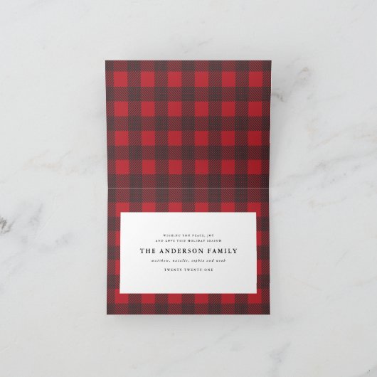 楽しいフォトスクリプト文字とタータンチェック家族の休日 ノートカード (内部)