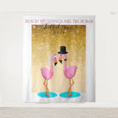 楽しいフラミンゴのウェディングフォトバックドロップ タペストリー (正面)