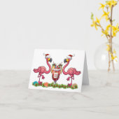 楽しいフラミンゴの折り紙グリーティングカード カード (黄色い花)