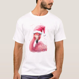 楽しいフラミンゴサンタ帽子 メリートロピカルクリスマス Tシャツ