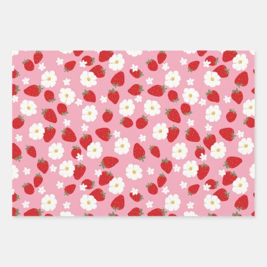楽しいフラワーストロベリードリーム ラッピングペーパーシート (正面3)
