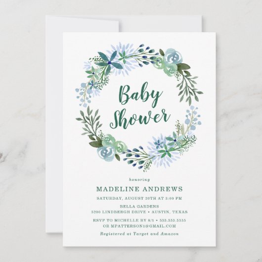 楽しいフローラ | グリーンベビーシャワー招待状 招待状 (正面)