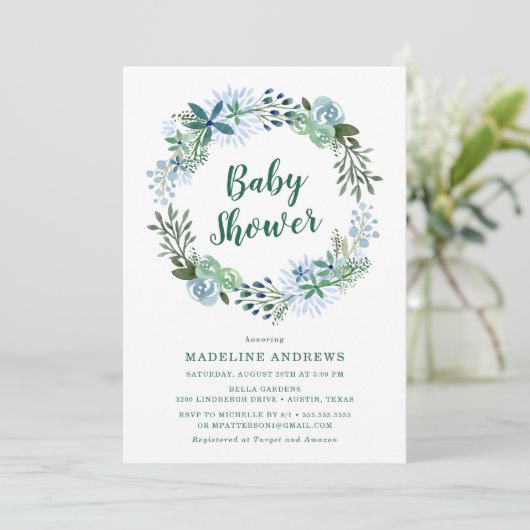 楽しいフローラ | グリーンベビーシャワー招待状 招待状 (スタンド正面)