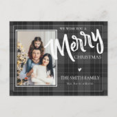 楽しいブラックプレイドタータン写真 クリスマスをおめでとう シーズンポストカード (正面)