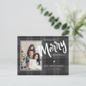 楽しいブラックプレイドタータン写真 クリスマスをおめでとう シーズンポストカード (スタンド正面)