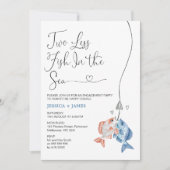 楽しいブルーの海の魚ふたり減る 婚約のお知らせ 招待状 (正面)