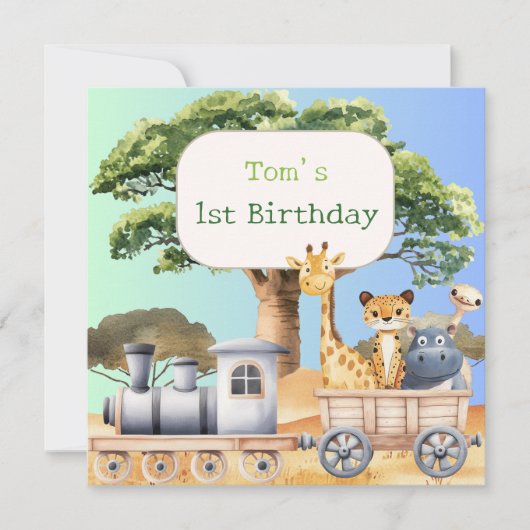 楽しいブルーサファリ誕生日 カード (正面)