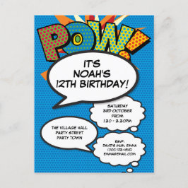 楽しいブルー誕生日パーティー 漫画モダン 誕生日おめでとう インビテーションポストカード