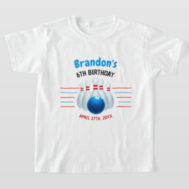 楽しいブルー&レッドのボウリングの子供たちの6歳の誕生日 Tシャツ