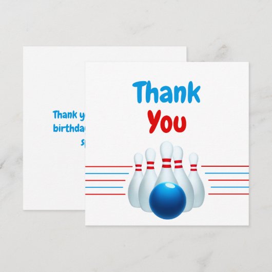 楽しいブルー＆レッドボウリングキッズ6歳誕生日 サンキューカード (正面/裏面)